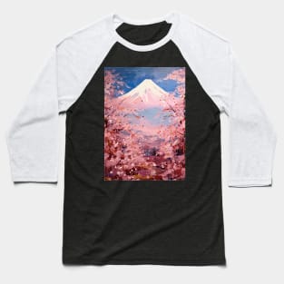 Japan Mount Fuji Cherry Blossom Abstract Art Baseball T-Shirt